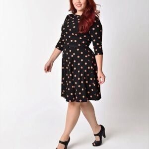 Modcloth Black and Orange Polka Dot Dress